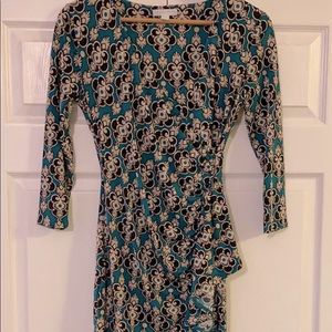 New York & Company size XS teal patterned stretch dress